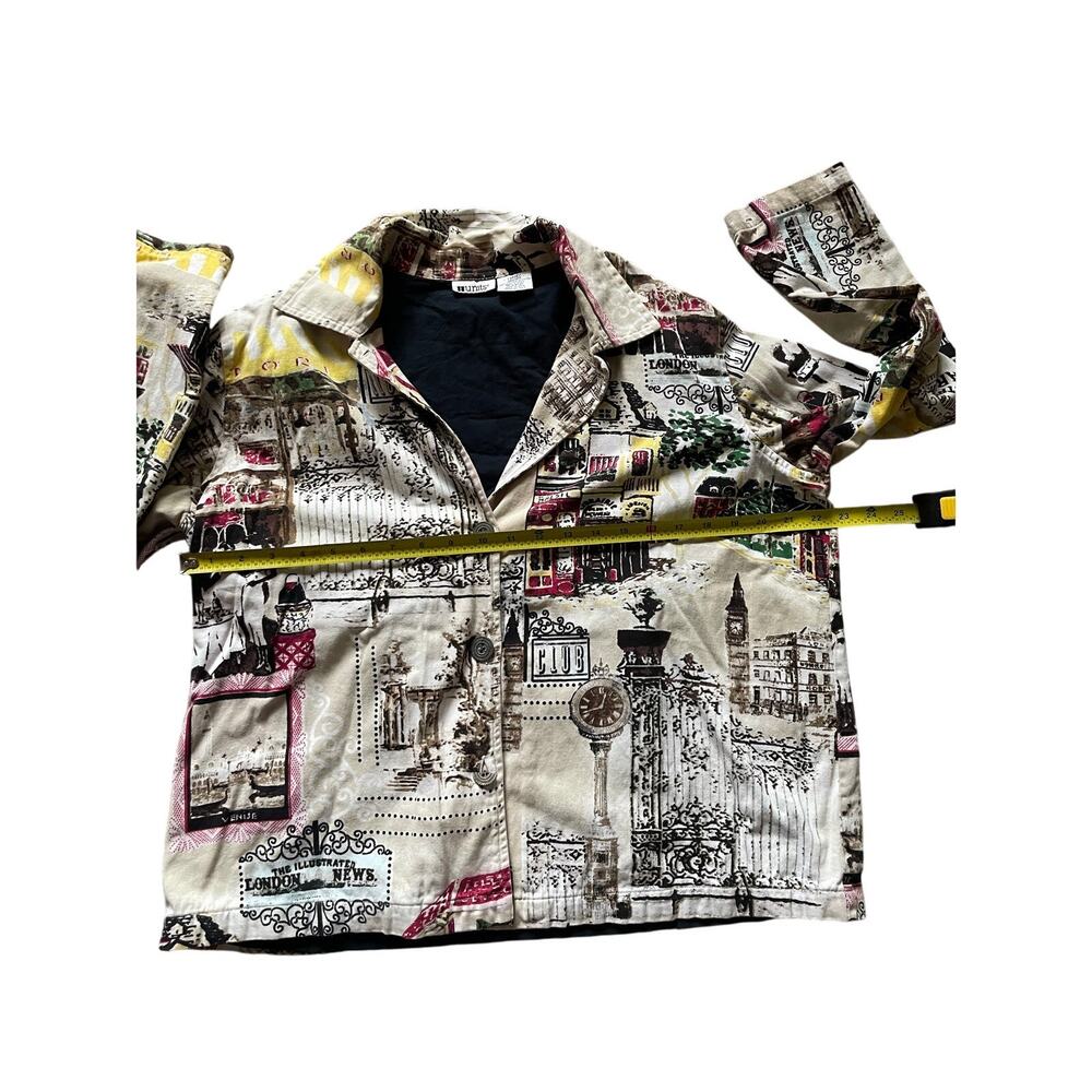 Vintage Units Postcard Novelty Artsy Jacket Large Cotton Graphic Patchwork - Picture 9 of 9